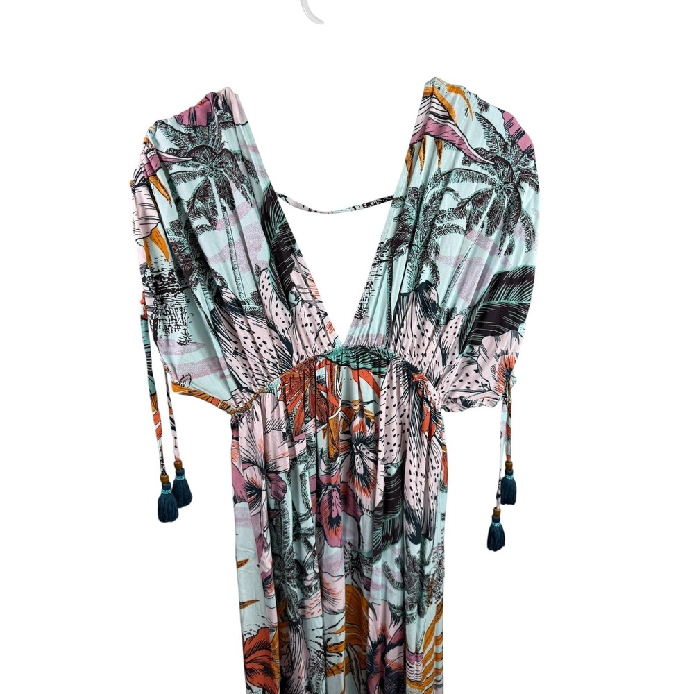 Maaji Dress Womens Large Tropical Maxi Boho Tassel Tie V Neck Beach Cover Up‎ - Picture 8 of 12